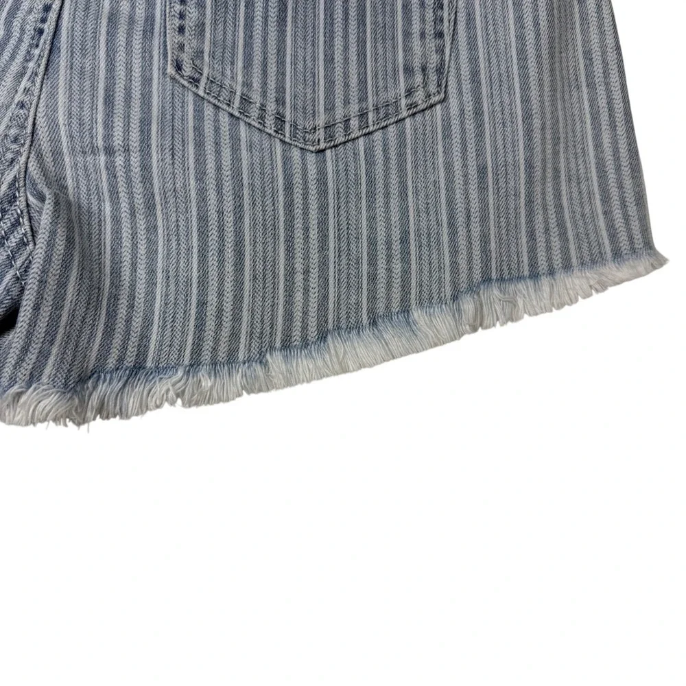 Happily Grey Super High Rise Wedge Striped Distressed Denim Shorts Blue White 25 - Picture 9 of 11